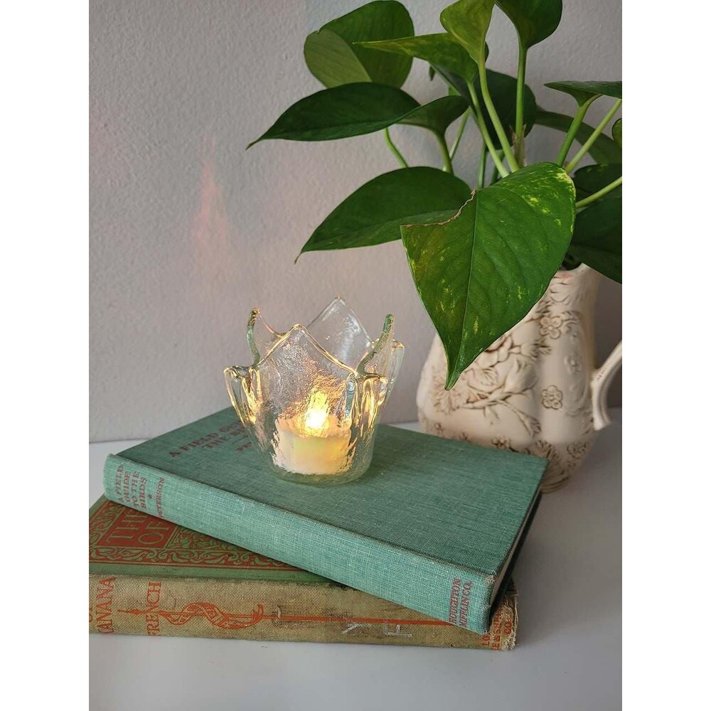 Vintage Clear Glass Handkerchief Tealight Votive Candle Holder Trinket Dish